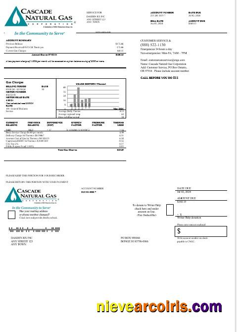 USA Cascade Natural Gas business utility bill